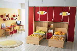 Ideas Thumbnail size Kids Room Design And White Wall Design With Laminate Flooring Design With Fur Rug With Two Single Bed Design And Doll With Desk With Pillow And Bookshelves Ideas