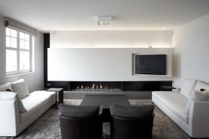 Ideas Thumbnail size Living Room Design Ideas With Fireplace Design Grey Fur Rug White Sofa And Cushion Black Wood Table Black Armchair Black And White Living Room Color Scheme Ideas With Glass Ideas