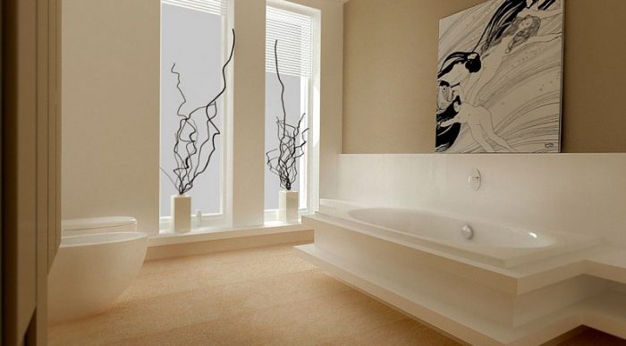 Interior Design Medium size Minimalist Bathroom Decoration Ideas From White Wall Interior With Great Natural Lighting From Two Glass Window And Cream Flooring Design Ideas