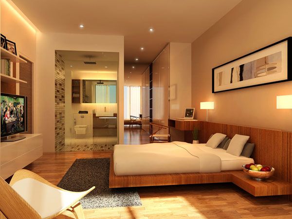 Ideas Modern Bedroom Design Ideas For A Perfect Bedroom With Cozy Bed White Bed Cover Pillow Brown Wall Wooden Floor Fur Rug Tv Table Minimalist Wall Lamp Window Wood Chair Design What To Look For When Buying A Mattress For You