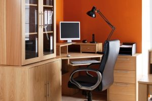 Furniture + Accessories Modern Computer Armoire Desk Design Ideas And Glass Window With Rattan Basket With Laminate Flooring Design With Dark Wooden Material And Brown Wall Design And Carpet Flooring Ideas To Choose Best Buy Computer Chairs