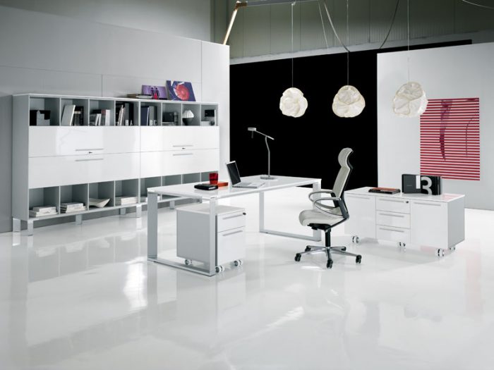 Furniture + Accessories Medium size Modern Home Office Furniture Ideas With White Terrific Home Office Desk And White Contemporary Chair And White Wonderful Cabinet And Clear White Marble Floor With Unique Pendant