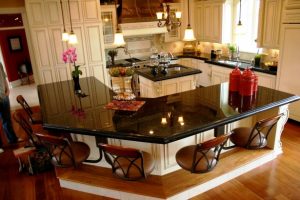 Kitchen Designs Thumbnail size Modern Kitchen Design Ideas And White Kitchen Sets Design With Bar Stools And Pendant Lamps With Modern Kitchen Island Design And Laminate Flooring Design Ideas