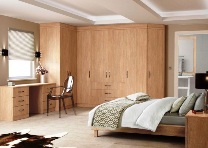 Interior Design Medium size Modern Wardrobe Armoire Design With Small Glass Window Design With Platform Bed With Wooden Material For Bedroom Design Ideas With Wooden Desk Design And L Shaped Design With Transparent Chair Ideas