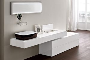 Bathroom Designs Thumbnail size Modern White Bathroom Vanity Units Design For Italian Bathroom Design With Wooden Flooring And White Curtains For Interior Bathroom Design Ideas