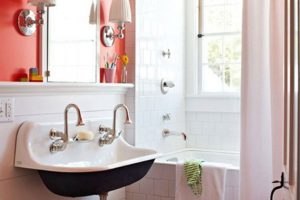 Bathroom Designs New Minimalist Orange And White Bathroom Design Ideas With White Ceramic Tile Wall Design And Glass Window With Orange Bathroom Wall Design And Wooden Flooring For Bathroom Design Ideas Orange-Bathroom-Design-Ideas-With-Small-Space-Design-And-Orange-Bathroom-Wall-Design-With-Ceramic-Tile-Bathroom-Floor-Design-And-Washbasin-Cabinet-Design-And-Striped-Curtain-For-Bathroom Ideas