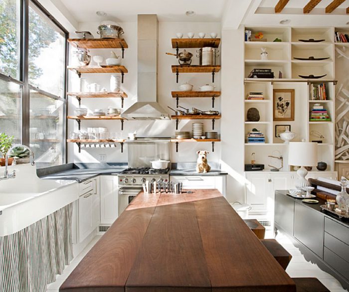 Ideas Open Kitchen Shelving For Small Kitchen Design Ideas With Wooden Flooring Design Ideas With Glass Window And Stainless Faucet And Stove And White Table Lamp Ideas Unique Shelving Units For Books