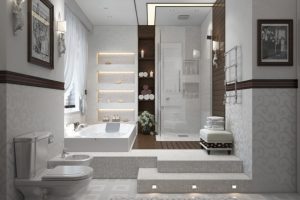 Bathroom Designs Thumbnail size Shower Room Design Ideas With Modern Bath Tub Design With Wooden Flooring Design With Glass Window And White Curtain With Bathroom Eall Design Ideas