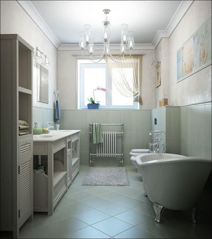 Interior Design Medium size Small Bathroom Design Ideas For Small Space And Small Window With Chandelier With White Bathtubs With Bathroom Ceramic Tile Floor Design Ideas With Bathroom Wall Design Ideas With Washbasin Ideas