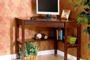 Furniture + Accessories Wooden Ideas Small Computer Desk Design Brown-Small-Computer-Desk-Design-And-Cream-Wall-Design-Ideas-And-Floating-Shelf-With-Long-Drawer-Design-With-Wooden-Flooring-Design-For-Home-Office-Design-Ideas