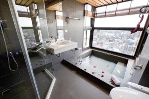 Bathroom Designs Shower Room Design Ideas With Modern Bath Tub Design With Wooden Flooring Design With Glass Window And White Curtain With Bathroom Eall Design Ideas Small Bathrooms For Small Spaces