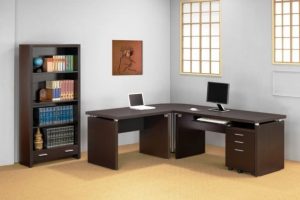 Furniture + Accessories Thumbnail size Small Wooden Computer Desk Ideas With Cream Flooring Design With Cabinet And Wide Rug For Home Office Design Ideas And Bookshelves Design Ideas