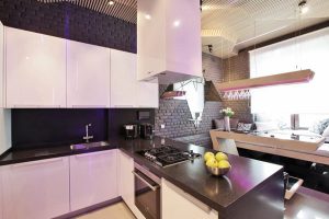 Kitchen Designs Thumbnail size The Best Parametrix Futuristic Kitchen Fresh Cut Flower Cream Ceramic Floor Wine Glass Pink Neon Lighting White Kitchen Island Black Ceramic Countertop Bay Window White Pillow Cushion White Kitchen Cabinet