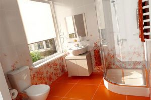 Bathroom Designs Toilet Marble Bathroom Wall Tile Orange Bathroom Design Ideas With Small Shower Room Design Ideas With Small Bathroom Vanity Design With Glass Window And Orange Bathroom Floor Tile Design Ideas Orange-Bathroom-Design-Ideas-With-Small-Space-Design-And-Orange-Bathroom-Wall-Design-With-Ceramic-Tile-Bathroom-Floor-Design-And-Washbasin-Cabinet-Design-And-Striped-Curtain-For-Bathroom Ideas