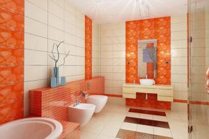 Bathroom Designs Thumbnail size Bathroom Designs White And Orange Bathroom Design Ideas With White Bathroom Floor Tile Design And White And Orange Bathroom Wall Tile Design With Bathroom Vanity Design And Toilet And White Washbasin Ceramic For Bathroom Ideas Tile