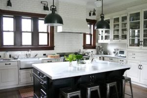 Interior Design Thumbnail size Interior Design White Kitchen Ideas With Hardwood Floor White Kitchen Cabinets Design Glass Window White Brick Wall Design Pendant Lamp Kitchen Island Design With Seating Ideas Hardwood Floor Laminate For Interior Design