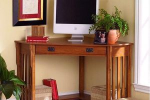 Furniture + Accessories Thumbnail size Wood Small Computer Desk Design And Cream Wall Design And Bottom Shelf For Home Office Design Ideas With Drawers And Rattan Storage Design With Wooden Flooring Design Ideas