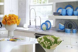 Ideas Thumbnail size Amazing Colorful Plates Displayed Shelves For Minimalist Kitchen Design Ideas With White Kitchen Table Design Ideas White Kitchen Island Design Ideas Glass Window