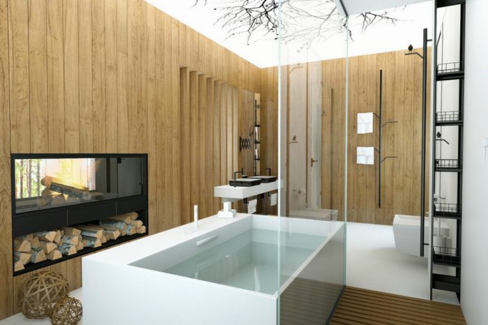 Bathroom Designs Medium size Bathroom Designs Amazing Modern Bathroom Design Ideas With Fireplace Design With White Ceramic Floor Design With Wood Wall Design For Bathroom With Bathtubs Design With Washbasin Cabinet Design Sundries To Design A Bathroom Online