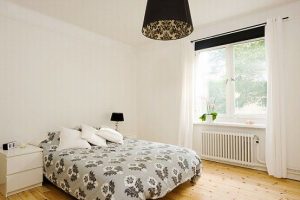 Bedroom Designs Thumbnail size Amazing Modern Swedish Bedroom Designs Ideas With White Wall Glass Window White Curtains Flower Chandelier Table Lamp White Pillow Floral Comfy Bed Wood Floors Design