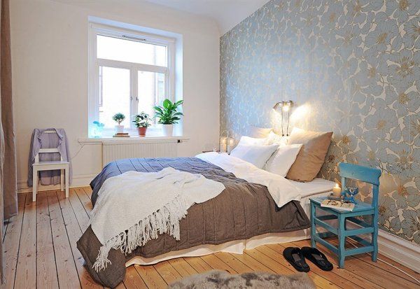 Bedroom Designs Awesome Modern Swedish Bedroom Designs Ideas With White Wall Wall Art Decor Wooden Flooring White Wooden Chair Blue Chair Cozy Bed White Pillow Brown Bed Covers Design Designer Bedrooms: Bedroom And Its Furniture