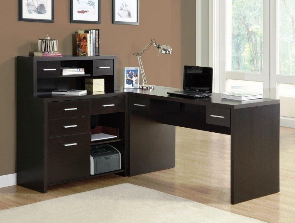 Black Wooden Modern Home Office Desk Design Ideas And Cream Rug With Brown Rug And Cabinet For Home Office Design Ideas And Glass Door Design Ideas Furniture + Accessories