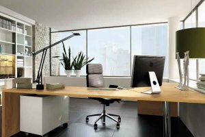 Furniture + Accessories Thumbnail size Brown Wooden Modern Home Office Desk Design Ideas And Bookshelves Design And Book Shelf For Home Office Design Ideas With Black Swivel Chair And Green Pendant Lamp Ideas