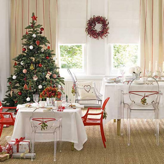 Christmas Decoration Ides For Dining Room Design Ideas With Small Dining Sets Ideas Transparent Dining Chair Ideas Small Glass Window Cream Curtain Ideas Ideas