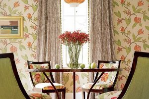 Ideas Thumbnail size Colorful Floral Wallpaper For Dining Room Design Ideas With Dining Room Furniture Sets Round Dining Table Laminate Flooring Curtain For Dining Room Interior Ideas