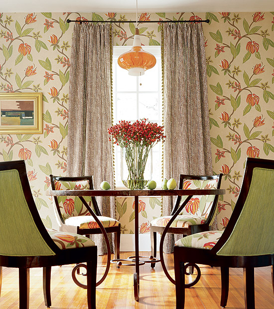 Ideas Colorful Floral Wallpaper For Dining Room Design Ideas With Dining Room Furniture Sets Round Dining Table Laminate Flooring Curtain For Dining Room Interior Ideas Room Design Programs Using Architect