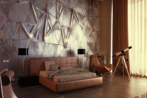 Ideas Thumbnail size Contemporary Bedroom Decoration Ideas From Grey Wall Interior And Great Natural Lighting From Bay Window With Big Cream Curtain Design And Grey Flooring Design Room Designer Software