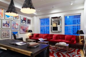 Ideas Thumbnail size Contemporary Living Room Decoration From Different Angle Ideas From White Wall Interior With Pictures Frame And Wooden Flooring With Red And Blue Rug Design Ideas