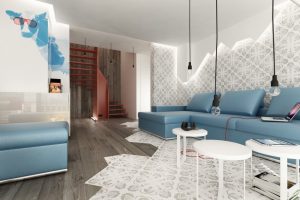 Furniture + Accessories Thumbnail size Contemporary Living Room Decoration Ideas From White Wall Interior And Wooden Flooring With White Rug Design And Furniture Ideas From Blue Sofa Ideas