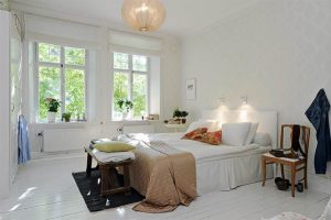 Bedroom Designs Thumbnail size Cool Contemporary Swedish Bedroom Designs Ideas With White Wall White Wooden Flooring White Cozy Bed White Bed Cover On It Pillow Glass Window Flower Wooden Chair Design