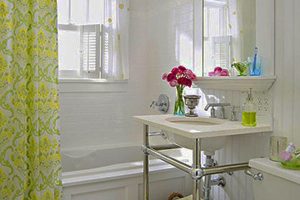 Bathroom Designs Thumbnail size Floral Curtains White Wall Washbasin White Toilet Bathtub Design Wooden Window Stainless Faucet Mirror Small Bathroom Remodel Small Bathroom Ideas Small Bathroom Storage