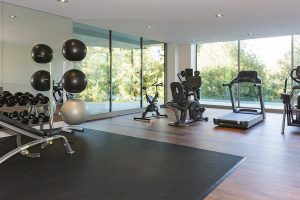 Ideas Thumbnail size Home Gym Design Home Gym Wooden Flooring Black Carpet Sliding Glass Door Ceiling Lamp Interior Design Home Gym Equipment Ideas Home Gym Ideas Small Space Home Ideas