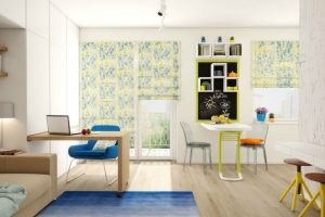 Ideas Thumbnail size Home Office Design Ideas Brown Comfy Sofa Wooden Desk Comfy Blue Chair Table Lamp Wooden Flooring Blue And White Carpet Flooring White Wall Transparent Chairs White Table Ideas