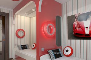 Bedroom Designs Thumbnail size Inspiring Tennarger Bedroom Design Ideas With Ceramic Flooring Brown Door Red Car Wall Decor Art Double White Bed Pink Wall Red Plafon Wall Lamp Design