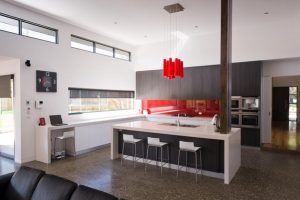 Ideas Thumbnail size Kitchen Design Ideas With White Kitchen Island Design With Seating Ideas And Stainless Faucet And White Countertop Design And Red Pendant Lamp For Kitchen Lighting Ideas Kitchen Design Ideas