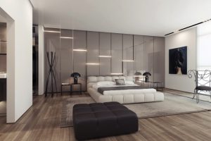 Ideas Thumbnail size Modern Bedroom Decoration From Different Angle Ideas From Grey Gloss Wall Interior And Great Natural Lighting From Bay Window Design And Wooden Flooring With Room Designer Software