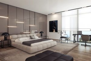 Ideas Thumbnail size Modern Bedroom Decoration Ideas From Grey Gloss Wall Interior And Great Natural Lighting From Bay Window Design And Wooden Flooring Design And Furniture Ideas From Room Designer Softwaret