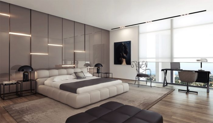 Ideas Modern Bedroom Decoration Ideas From Grey Gloss Wall Interior And Great Natural Lighting From Bay Window Design And Wooden Flooring Design And Furniture Ideas From Room Designer Softwaret Popular Room Designer Software