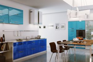 Kitchen Designs Thumbnail size Modern Kitchen Decoration Ideas From White Wall Interior And White Flooring And White Pendant Lamp Furniture Ideas From Blue Kitchen Island With Stove And Washstand Island Kitchen Design