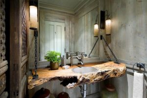 Bathroom Designs Thumbnail size Rustic Vanity Unit Bathroom Design Ideas Wooden Wall Wooden Window Large Mirror Wall Lamp Washbasin Cabinet Stainless Faucet Interior Bathroon Ideas