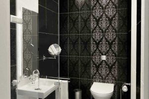 Bathroom Designs Black Tiles Wall Decorating Ideas With White Toilet Furniture Design With White Rectangle Sinks Furniture Design For Small Bathroom Design For Modern Black And White Bathroom Design Bathroom Designer Tool To Have