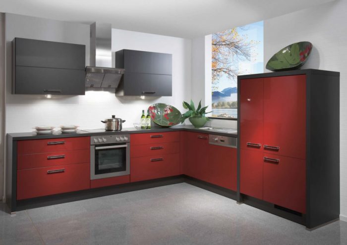 Kitchen Designs Minimalist Modern Small Window For Simple Kitchen Design Ideas Red Kitchen Storage Range Hood Red Kitchen Island With Black Countertop Marble Floor Design For Kitchen Black Red Kitchen Ideas Kitchen Countertop Ideas Using Marble