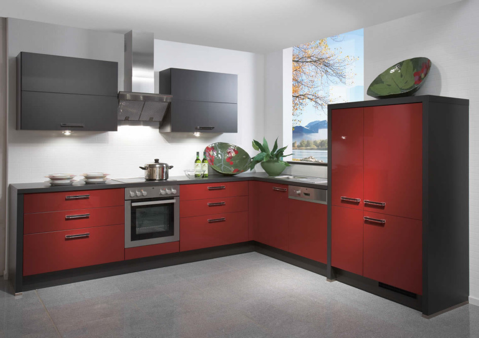 Minimalist Modern Small Window For Simple Kitchen Design Ideas Red Kitchen Storage Range Hood Red Kitchen Island With Black Countertop Marble Floor Design For Kitchen Black Red Kitchen Ideas Kitchen Designs