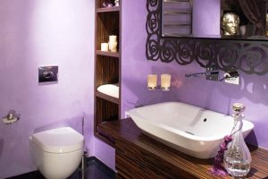 Bathroom Designs Thumbnail size Modern Violet Small Bathroom Paint Ideas And White Wash Basin Design For Purple Bathroom Interior Design Ideas With Luminous Marble Floor And Toilet With Mounted Mirror Design