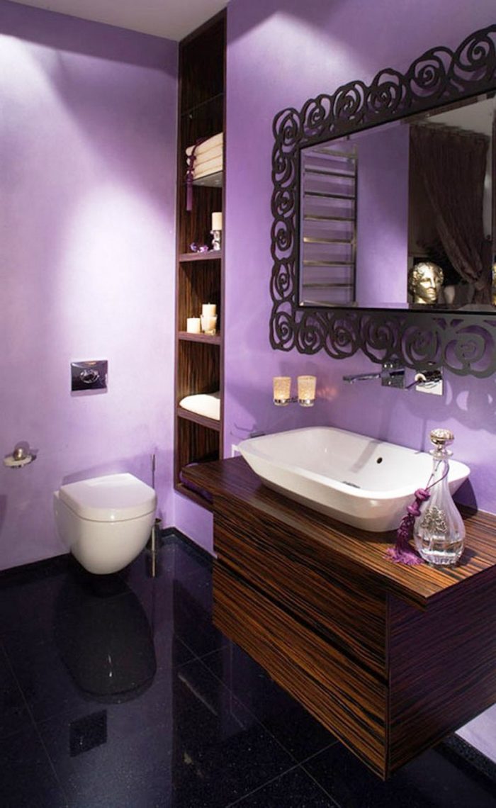 Bathroom Designs Modern Violet Small Bathroom Paint Ideas And White Wash Basin Design For Purple Bathroom Interior Design Ideas With Luminous Marble Floor And Toilet With Mounted Mirror Design Bathroom Designer Tool To Have