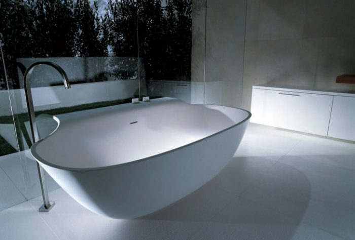 Bathroom Designs Medium size Appealing Unfinished Grey Concrete Wall In The Open Plan White Themed Bathroom Styleed In Modern Look Escorted By All White Credenza Also Small Bathtubs